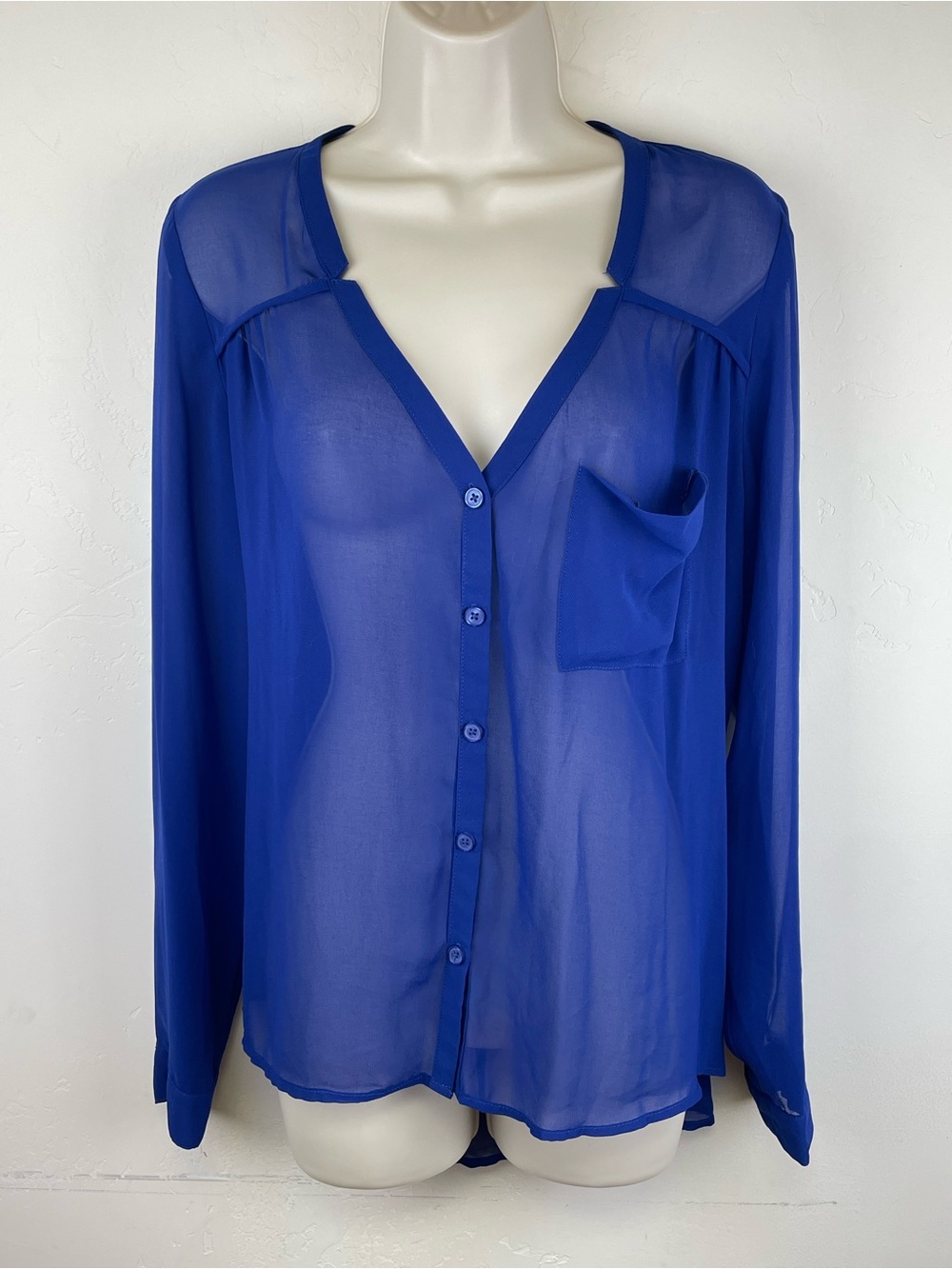 silence + noise Sheer Cobalt Blue Button-Down Blouse